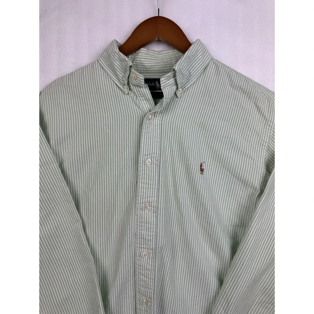 Polo Ralph Lauren Mens 16 1/2 34/35 (L) Green Striped Long Sleeve Button Down